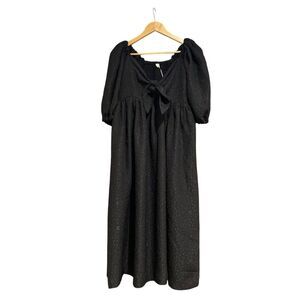 NEW Tuckernuck Emin & Paul Black Jacquard Bow Tie Puff Sleeve MIDI Dress S/M NWT
